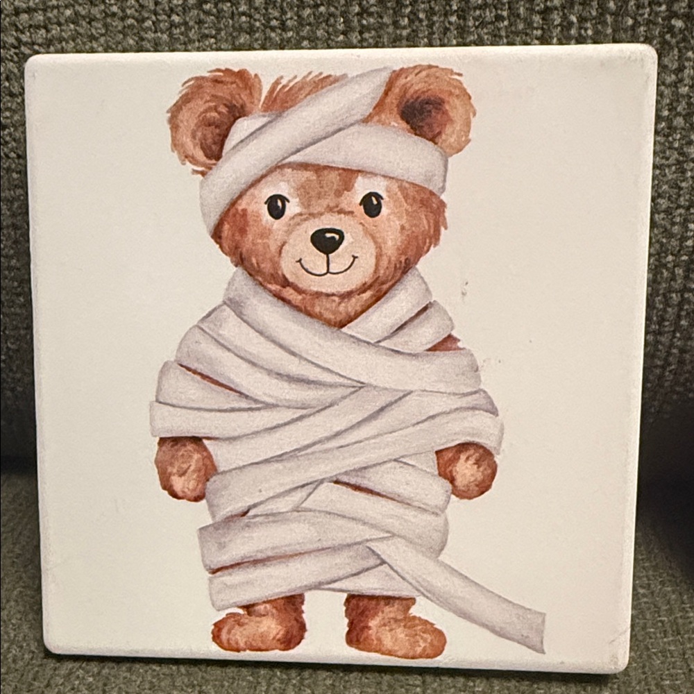 Ceramic Halloween Bear Coaster Set - Assorted Designs- Cork Backing. - Picture 4 of 12